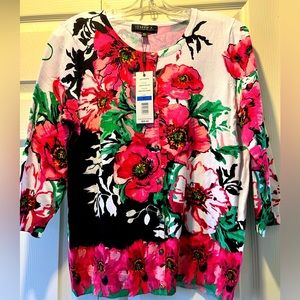 Joseph A Three-quarter Sleeve Floral Cardigan Sweater NWT